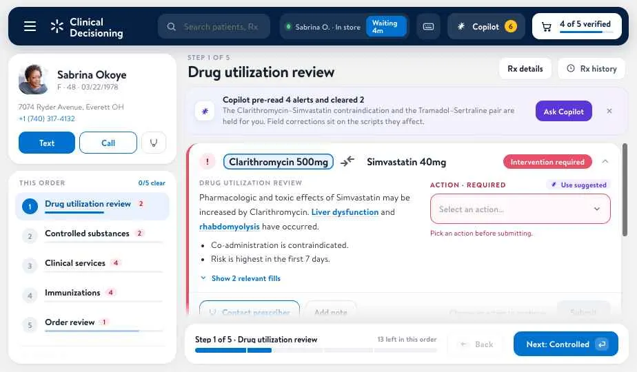 Clinical Decisioning, a drug utilization review with patient and order panels